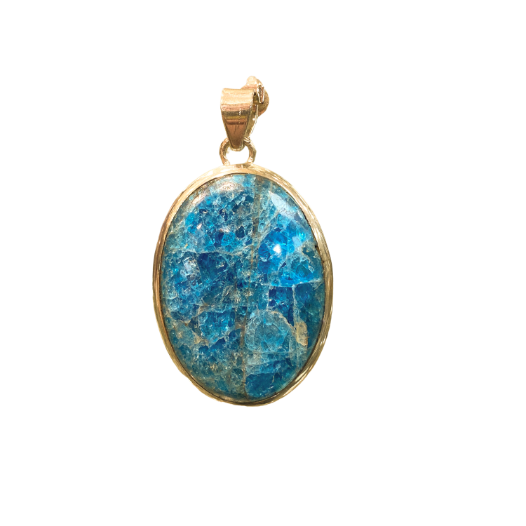 PENDENTIF APATITE BLEUE OVALE